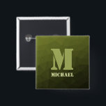 Army green olive geometric mesh pattern Monogram 2 Inch Square Button<br><div class="desc">Monogram Personalize gift for him with your custom initial and name. Army green olive gradient geometric mesh pattern. Army green gradient geometric mesh pattern triangles ombre. Army green dark olive hue for soldier gear, camo. It mimics natural military landscapes, toughness, endurance, resilience. Earthy undertones connect to nature, grounding. Symbolizes military...</div>