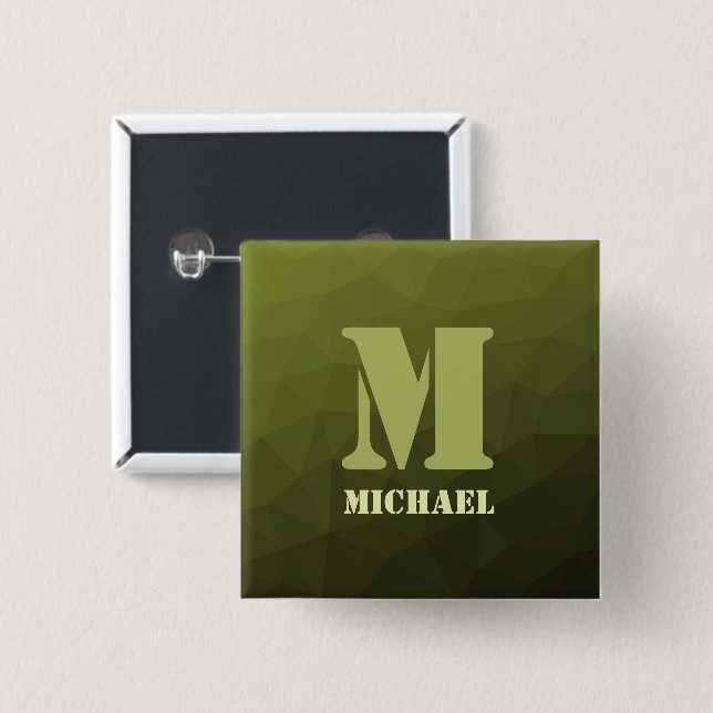 Army green olive geometric mesh pattern Monogram 2 Inch Square Button (Front & Back)