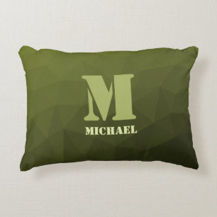 Army green olive geometric mesh pattern Monogram Accent Pillow