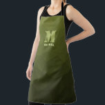 Army green olive geometric mesh pattern Monogram Apron<br><div class="desc">Monogram Personalize gift for him with your custom initial and name. Army green olive gradient geometric mesh pattern. Army green gradient geometric mesh pattern triangles ombre. Army green dark olive hue for soldier gear, camo. It mimics natural military landscapes, toughness, endurance, resilience. Earthy undertones connect to nature, grounding. Symbolizes military...</div>