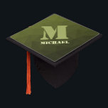 Army green olive geometric mesh pattern Monogram Graduation Cap Topper<br><div class="desc">Monogram Personalize graduate gift for him with your custom initial and name. Army green olive gradient geometric mesh pattern. Army green gradient geometric mesh pattern triangles ombre. Army green dark olive hue for soldier gear, camo. It mimics natural military landscapes, toughness, endurance, resilience. Earthy undertones connect to nature, grounding. Symbolizes...</div>