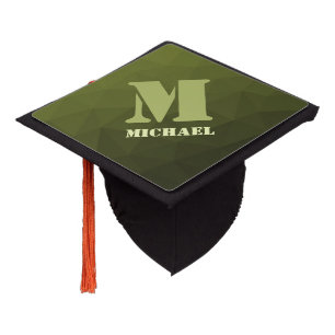 Army green olive geometric mesh pattern Monogram Graduation Cap Topper