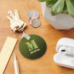 Army green olive geometric mesh pattern Monogram Keychain<br><div class="desc">Monogram Personalize gift for him with your custom initial and name. Army green olive gradient geometric mesh pattern. Army green gradient geometric mesh pattern triangles ombre. Army green dark olive hue for soldier gear, camo. It mimics natural military landscapes, toughness, endurance, resilience. Earthy undertones connect to nature, grounding. Symbolizes military...</div>