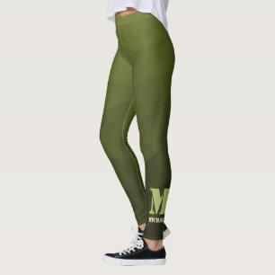 Army green olive geometric mesh pattern Monogram Leggings