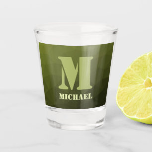 Army green olive geometric mesh pattern Monogram Shot Glass