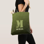 Army green olive geometric mesh pattern Monogram Tote Bag<br><div class="desc">Monogram Personalize gift all over print tote bag for him or her with your custom initial and name. Army green olive gradient geometric mesh pattern. Army green gradient geometric mesh pattern triangles ombre. Army green dark olive hue for soldier gear, camo. It mimics natural military landscapes, toughness, endurance, resilience. Earthy...</div>