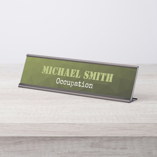 Army green olive geometric mesh pattern Your name Desk Name Plate (Front)