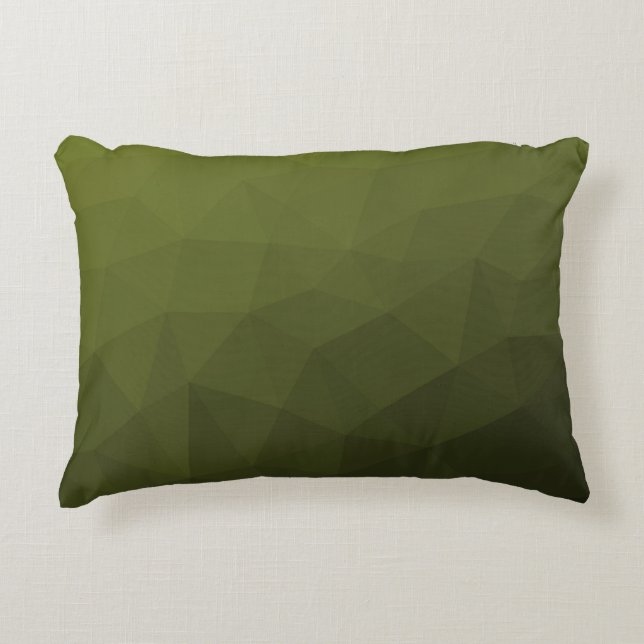 Army green olive gradient geometric mesh pattern accent pillow (Front)