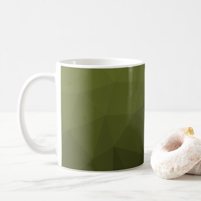 Army green olive gradient geometric mesh pattern coffee mug (With Donut)