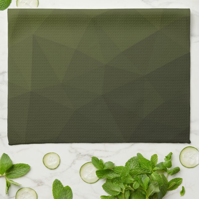 Army green olive gradient geometric mesh pattern kitchen towel (Folded)