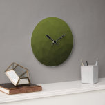 Army green olive gradient geometric mesh pattern large clock<br><div class="desc">Army green gradient geometric mesh pattern triangles ombre. Army green dark olive hue for soldier gear,  camo. It mimics natural military landscapes,  toughness,  endurance,  resilience. Earthy undertones connect to nature,  grounding. Symbolizes military legacy,  outdoor utility.</div>