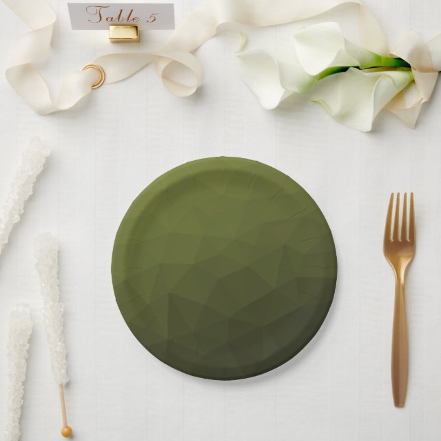 Army green olive gradient geometric mesh pattern paper plate (Wedding)