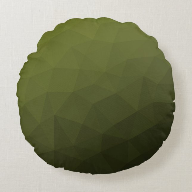 Army green olive gradient geometric mesh pattern round pillow (Front)