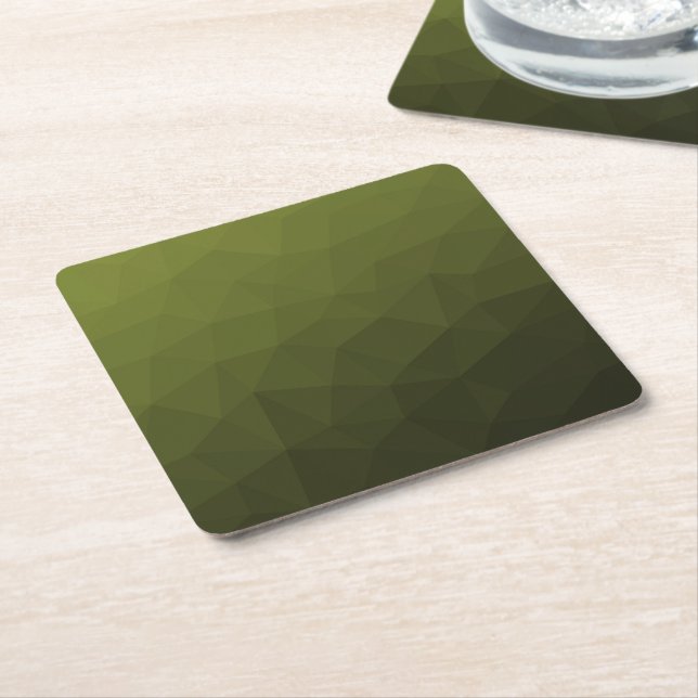 Army green olive gradient geometric mesh pattern square paper coaster (Angled)