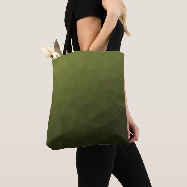 Army green olive gradient geometric mesh pattern tote bag (Close Up)