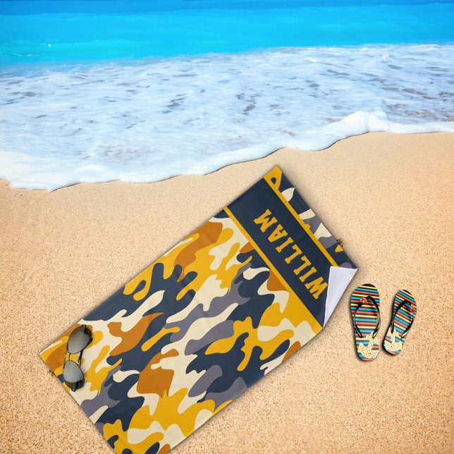 Army Green Orange Name Camo Beach Towel (Creator Uploaded)