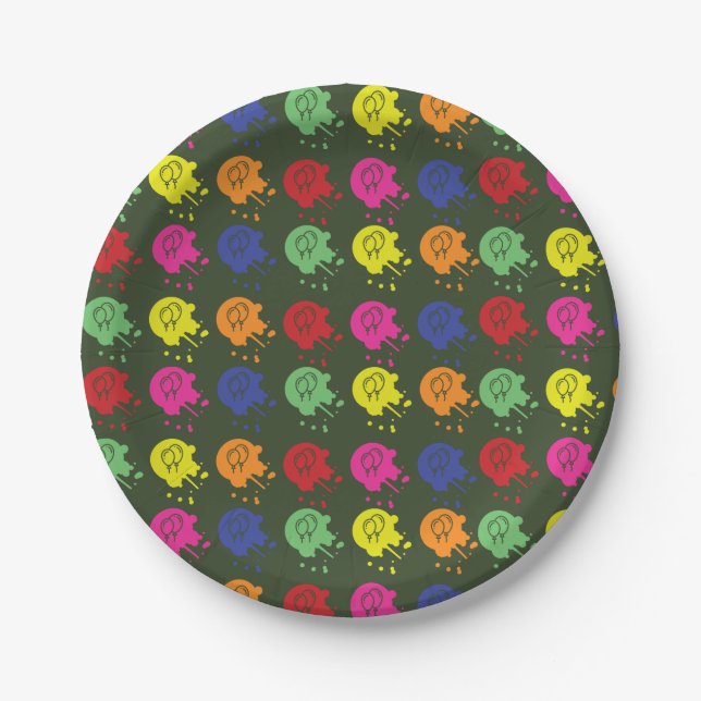 Army Green Paintball Party Balloon Pattern Paper Plate (Front)