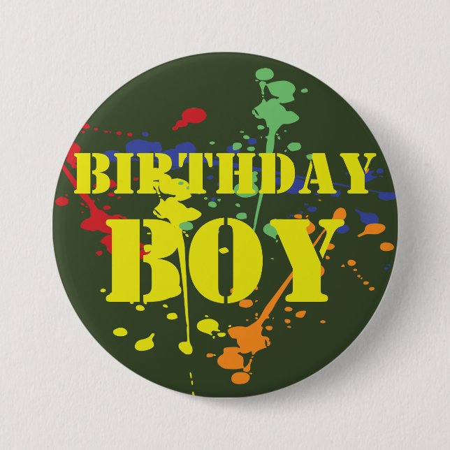 Army Green Paintball Party Birthday Boy 3 Inch Round Button (Front)