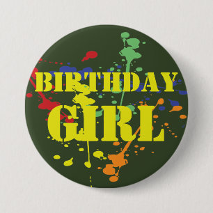 Army Green Paintball Party Birthday Girl 3 Inch Round Button