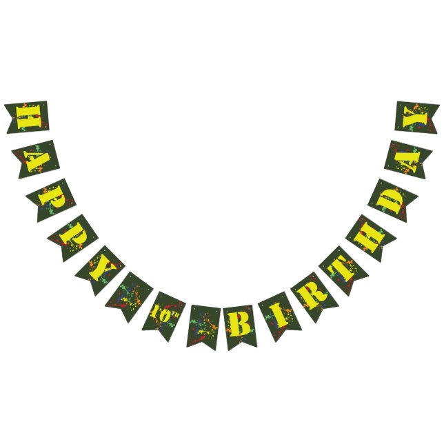 Army Green Paintball Party Happy Birthday Age Bunting Flags (All)