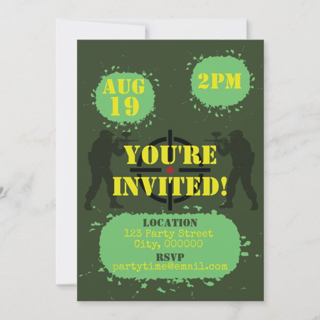 Army Green Paintball Party Invitation (Front)
