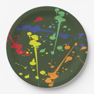 Army Green Paintball Party Paint Splatter Paper Plate
