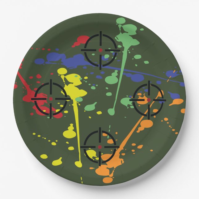 Army Green Paintball Party Paint Splatter Paper Plate (Front)
