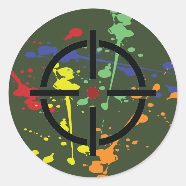Army Green Paintball Party Splatter Target Classic Round Sticker (Front)