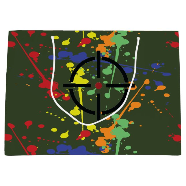 Army Green Paintball Party Splatter Target Large Gift Bag (Front)