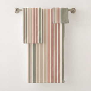 Army Green Pink Stripes Bath Towel Set