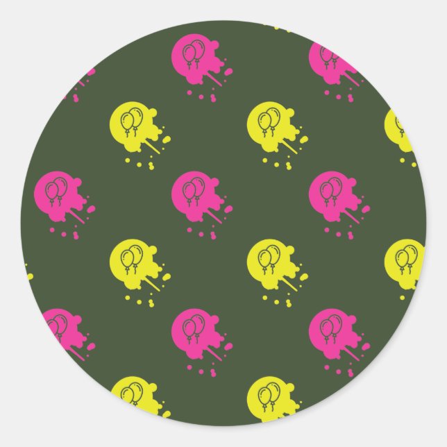 Army Green - Pink & Yellow Paintball Party Classic Round Sticker (Front)