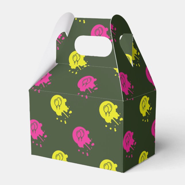 Army Green - Pink & Yellow Paintball Party Favor Box (Front Side)