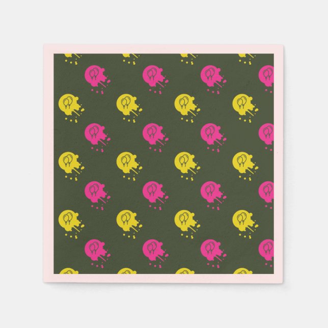 Army Green - Pink & Yellow Paintball Party Napkin (Front)