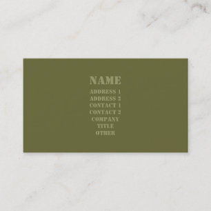 Army Green Stencil Monogram Business Card