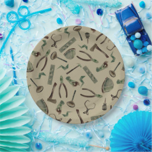 Army Green Watercolor Construction Tools Paper Plate