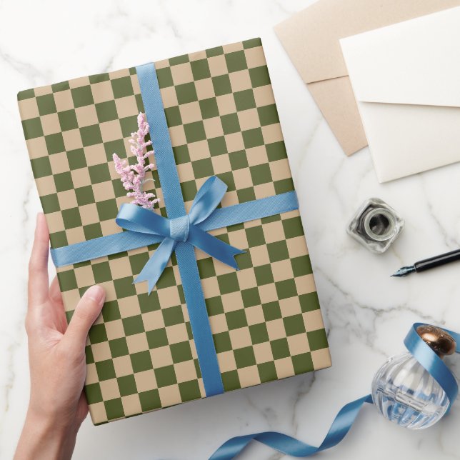 Army Green with Tan Square Style Wrapping Paper (Gifting)