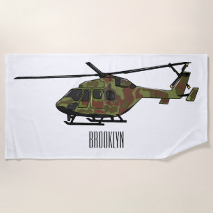 Army helicopter cartoon illustration beach towel