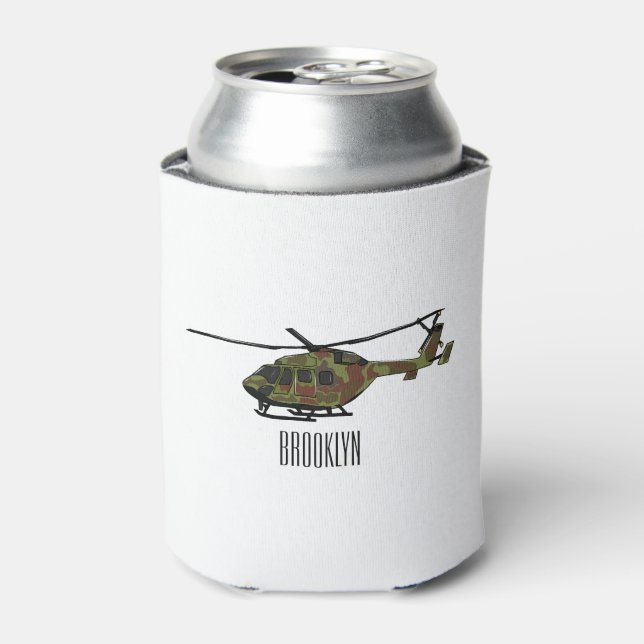Army helicopter cartoon illustration  can cooler (Can Front)
