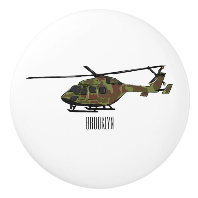 Army helicopter cartoon illustration  ceramic knob (Front)