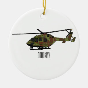 Army helicopter cartoon illustration  ceramic ornament