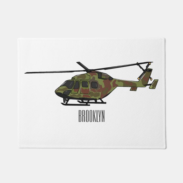 Army helicopter cartoon illustration  doormat (Front)
