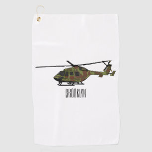 Army helicopter cartoon illustration golf towel