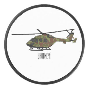 Army helicopter cartoon illustration hockey puck