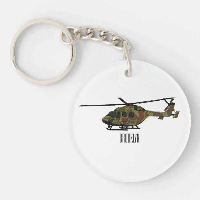 Army helicopter cartoon illustration  keychain (Front)