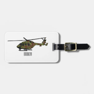 Army helicopter cartoon illustration  luggage tag