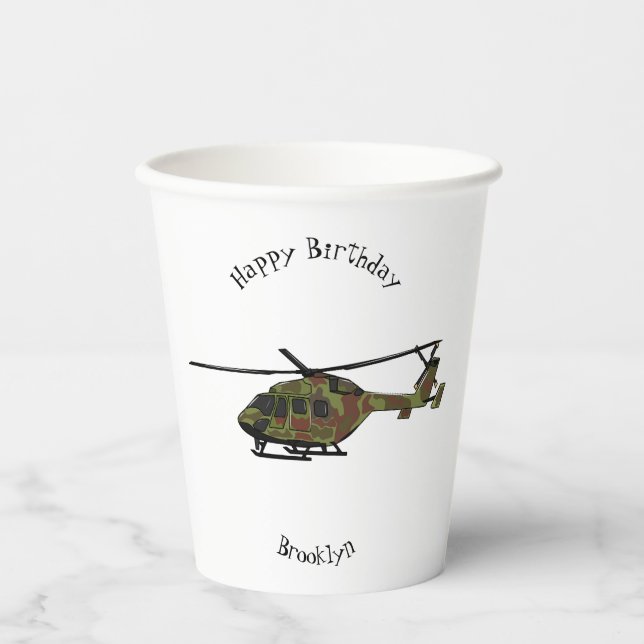 Army helicopter cartoon illustration  paper cups (Front)