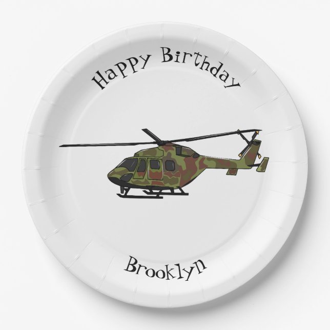 Army helicopter cartoon illustration  paper plate (Front)