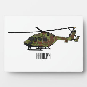 Army helicopter cartoon illustration plaque