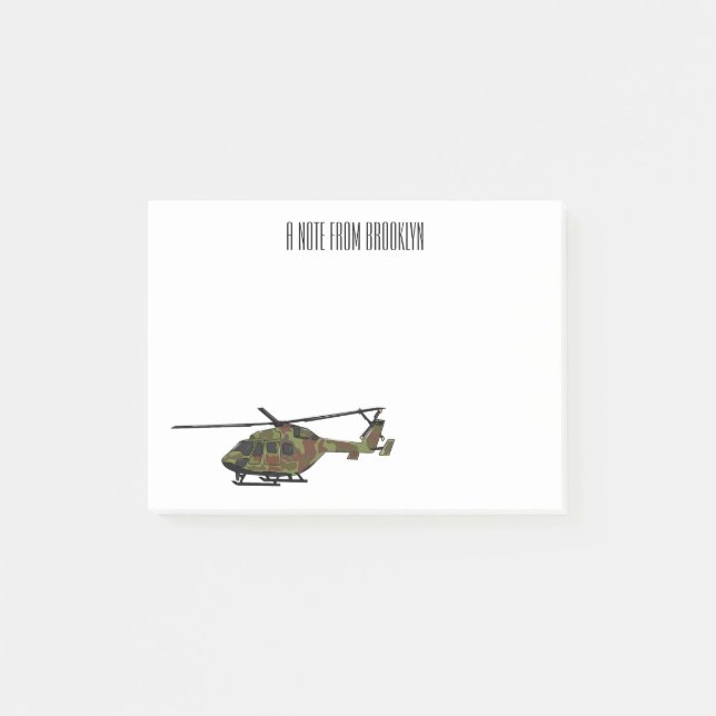Army helicopter cartoon illustration  post-it notes (Front)