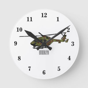 Army helicopter cartoon illustration  round clock